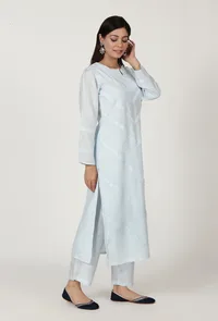 Women Sky Blue Cotton Kurta image 2