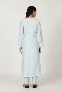Women Sky Blue Cotton Kurta image 4