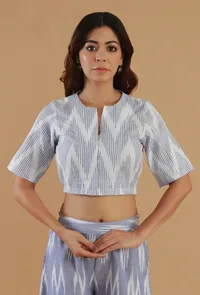 Blue Ikat Cotton Crop Blouse image 1