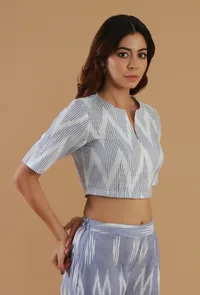Blue Ikat Cotton Crop Blouse image 2