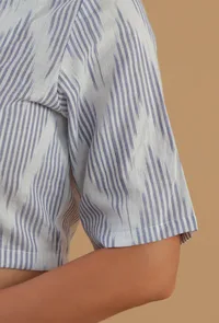 Blue Ikat Cotton Crop Blouse image 3