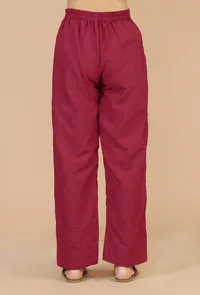 Set of 2: Maroon Gathered Peplum Top & Straight Cotton Pants image 5
