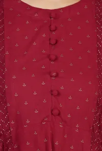 Set of 2: Maroon Gathered Peplum Top & Straight Cotton Pants image 6