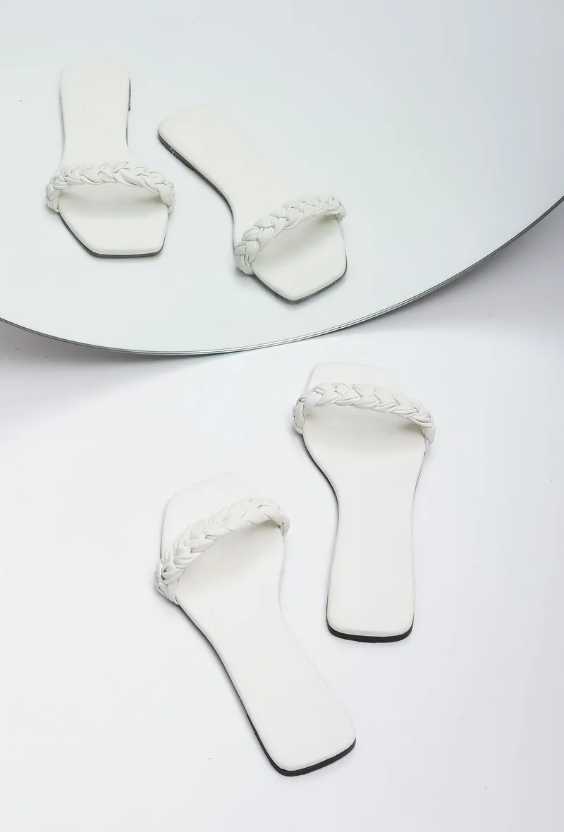 Daisy White Braided Cruelty Free Leather Flats