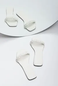 Daisy White Braided Cruelty Free Leather Flats image 1