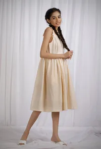 Yellow Cotton Striped Flared Dress image 1