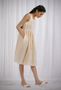 Yellow Cotton Striped Flared Dress image 2