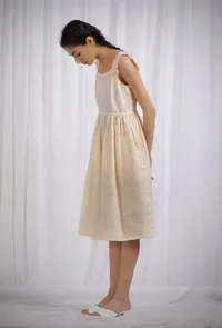 Yellow Cotton Striped Flared Dress image 3