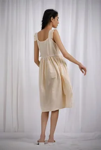 Yellow Cotton Striped Flared Dress image 4