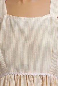 Yellow Cotton Striped Flared Dress image 5