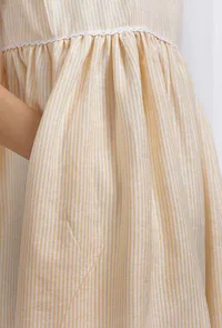Yellow Cotton Striped Flared Dress image 6