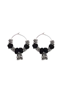 Boho Black Silver Hoop Earrings image 2
