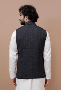 Black Check Woolen Nehru Jacket image 4