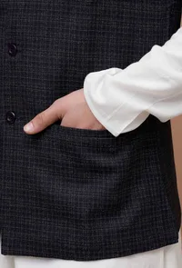 Black Check Woolen Nehru Jacket image 6