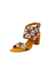 Honey Yellow Ajrakh Cotton Strappy Block Heels In Suede image 1