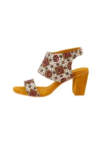 Honey Yellow Ajrakh Cotton Strappy Block Heels In Suede image 2