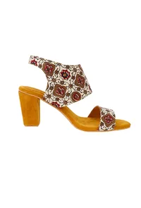 Honey Yellow Ajrakh Cotton Strappy Block Heels In Suede image 3