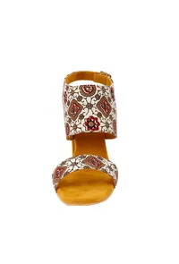 Honey Yellow Ajrakh Cotton Strappy Block Heels In Suede image 4