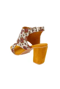 Honey Yellow Ajrakh Cotton Strappy Block Heels In Suede image 5