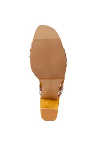 Honey Yellow Ajrakh Cotton Strappy Block Heels In Suede image 6