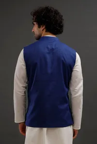 Prussian Blue Woollen Blend Nehru Jacket image 4