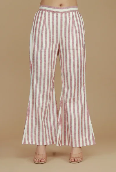 Rose & Ivory Striped Wide-Leg Cotton Viscose Pants
