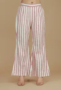 Rose & Ivory Striped Wide-Leg Cotton Viscose Pants image 1