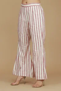 Rose & Ivory Striped Wide-Leg Cotton Viscose Pants image 2