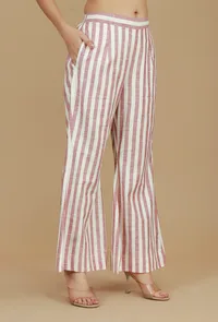 Rose & Ivory Striped Wide-Leg Cotton Viscose Pants image 3