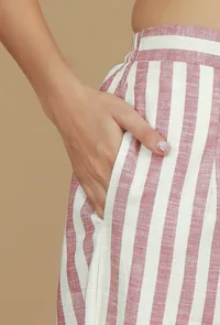 Rose & Ivory Striped Wide-Leg Cotton Viscose Pants image 5