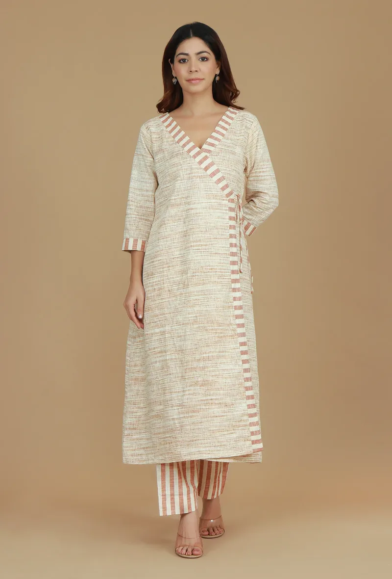 Beige Cotton Khadi Wrap Kurta