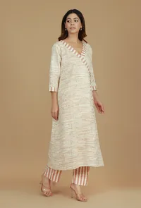 Beige Cotton Khadi Wrap Kurta image 2