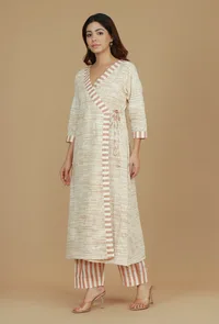 Beige Cotton Khadi Wrap Kurta image 3