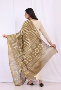 Sage Brown Pure Bagru Chanderi Silk Dupatta image 3