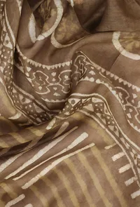 Sage Brown Pure Bagru Chanderi Silk Dupatta image 4
