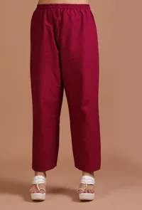 Set Of 2: Maroon Cotton Solid Plain Kurta & Pant Set image 4