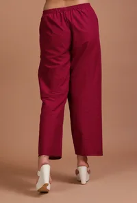 Set Of 2: Maroon Cotton Solid Plain Kurta & Pant Set image 5