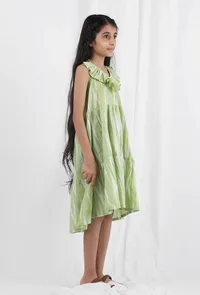 Green Ikat Tier Cotton Dress image 3