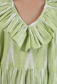 Green Ikat Tier Cotton Dress image 5