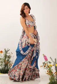 Bella Blue Organza Dupatta With Ruffle Details image 2