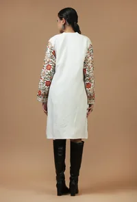 Ivory Kashmiri Aari Embroidered Woolen Long Jacket image 6