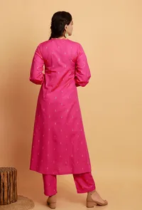 Set of 2:  Pink  A-line Woven Kurta with Pink Woven Straight Pants image 4