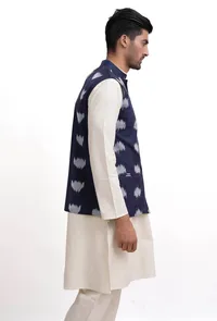 Prussian Blue Ikat Nehru Jacket image 2