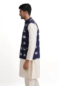 Prussian Blue Ikat Nehru Jacket image 3