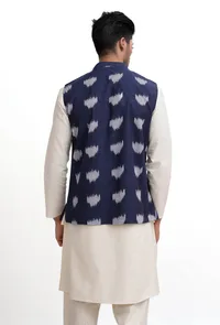 Prussian Blue Ikat Nehru Jacket image 4