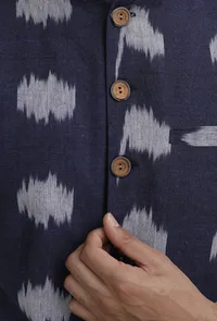 Prussian Blue Ikat Nehru Jacket image 5