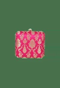 Fuschia Brocade Box Clutch with Sling (6.5 X 2 X 6) image 2