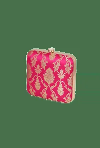 Fuschia Brocade Box Clutch with Sling (6.5 X 2 X 6) image 3