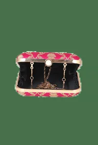 Fuschia Brocade Box Clutch with Sling (6.5 X 2 X 6) image 4