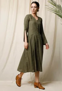 Mehendi Pleated Cotton Slub Dress image 3